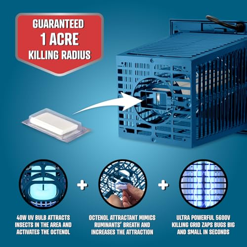 Image of Flowtron Electric Bug Zapper, 1 Acre Outdoor, 40W UV, 5600V Zap, Blue