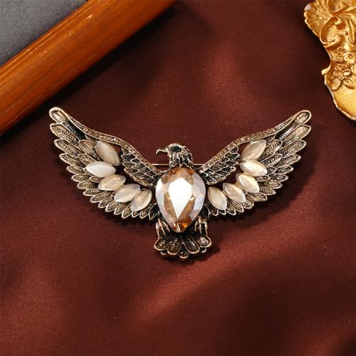 Image of Rhinestone Eagle Bird Brooch Pin for Women Men Vintage Teardrop Green Crystal Eye Flying Animal Brooches Lapel Elegant Hat Bag Suit Costume Accessories Jewelry Father Friend