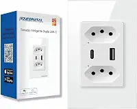 Tomada Inteligente WiFi com Porta USB Tipo C Tomada de Parede Smart Home Automação Residencial Compatível com Google Home Alexa Tuya