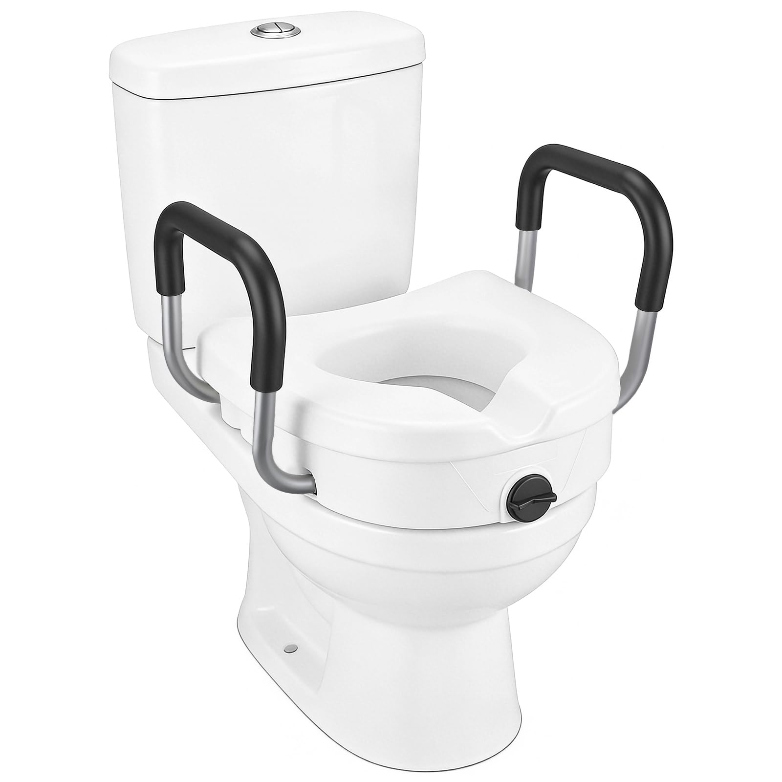 Rialzo WC per Anziani con Braccioli, Aggiunge 12 cm di Altezza, Alzatore per Sedile del WC per Anziani, Seniores e Donne in Gravidanza, Sicurezza e Supporto per Disabili, Larghezza Regolabile