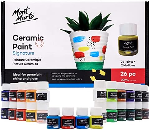 Mont Marte Ceramic Paint Set Signature 26 x 0.7 US fl.oz (20ml) Multicolor, Vibrant Ceramic Paint, Suitable for Porcelain, Glass, China, Acrylic