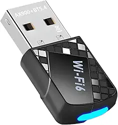WiFi 6 Adaptador USB Dual Band 2.4G/5G AX900Mbps com Bluetooth 5.4, Dongle Sem Fio para PC, Laptop e Desktop, Compatível com Windows 11/10, Preto