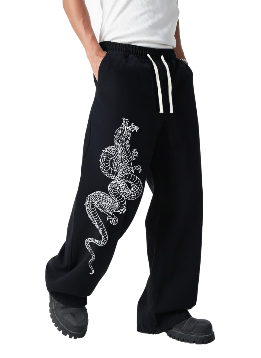 moonkey labs Men's Baggy Track Pants, Baggy Streetwear, Cotton Track Pants, Elastic Waist & Relaxed Fit Bottoms.-picture-36