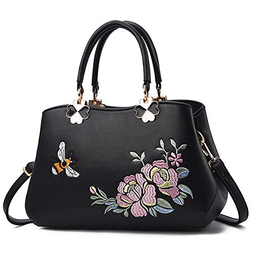 ELDA Small Satchel Bags For Women Crossbody Embroidery Top Handle Handbags Ladies Shoulder Purse