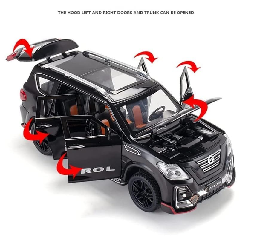 Image of 1:24 Scale Big Nissan Petrol Toy Car | Metal Pullback Diecast Car for Kids with Openable Doors, Sound, Light Effects Toy for Car Enthusiasts (Color As Per Available), White