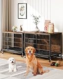 GAOMON 2024 New 32.5" Dog Crate Furniture, Heavy-Duty Wooden Dog Kennel with Removable Tray and Wheels, Double-Doors Dog Cage End Table, Indoor Dog House for Medium/Small Dogs, Rustic Brown