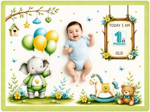 Image of NEW COMERS Baby Monthly Milestone Blanket | 1 to 12 Months Extra Soft Fleece | Best Photography Backdrop Prop | Size - 55 in to 44 inch Super Soft Fabric (Green)