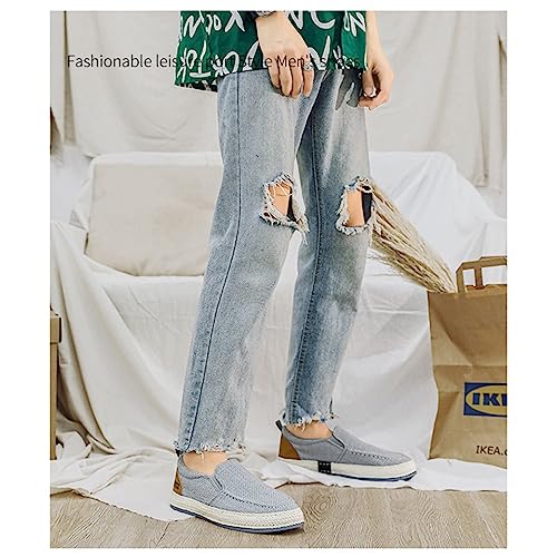 Linen Espadrilles for Men,Straw Casual Canvas Slip On Loafers,Solid Color Comfortable Breathable Espadrilles.4