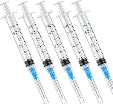 5 Pack 3ml 23 Gauge - Luer Lock 1ml 2.5ml 3ml 5ml 10ml 20ml with 25Ga, 23Ga, 22Ga, 21Ga, 18Ga Lab ConsumablesIndividually Sealed Wrapped