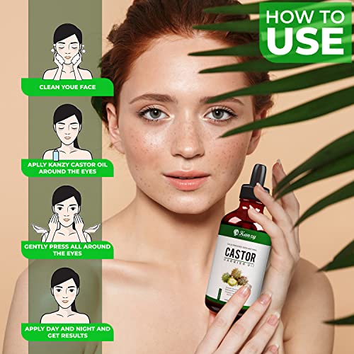 Kanzy Castor Oil for Eyelashes and Eyebrows 50ml Cold Pressed for Hair Growth 100% Natural and Pure with Brushes for Hair Beard - Image 2