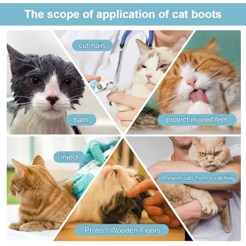 JEYORZY 4 Stück verstellbare Katzenschuhe aus Netzstoff, Atmungsaktiv Katzenpfotenschutz, Katzenstiefel zum Baden von Haustieren, Schneiden von Nägeln, Überprüfen