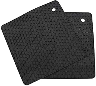 JUN-H 2 Pcs Silicone Potholders Heat-Resistant Coasters Non-Slip Coasters Honeycomb Pattern Pot Coasters for Office, Living Room, Kitchen, Dining Room, 18X18X0.8 cm (Black)