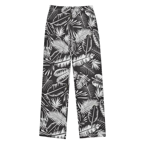 ZZXXB White Leaves Boys Long Pants Soft Trousers Elastic Waist Kids Lounge Bottoms with Pockets S-XL