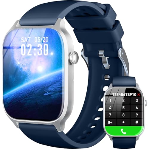 Smart Watch for Men Women- Answer/Make Call, IP68 Waterproof Fitness Tracker Watch with Heart Rate Monitor Sleep Step Counter (Blue, 1.83) 1.83 Blue