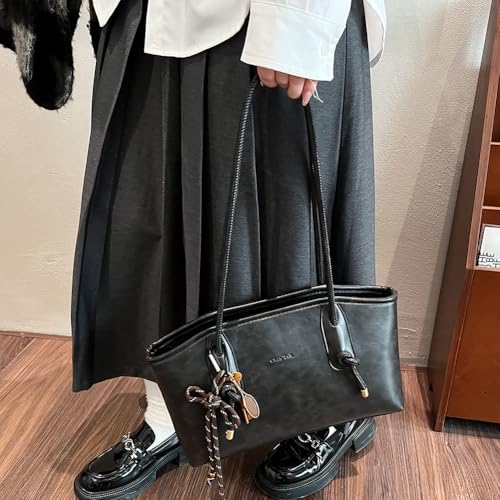Shoulder Bags for Women Y2k Fall Purse Small Vintage Hobo Tote Handbag Faux Leather Underarm Purse with Zipper4