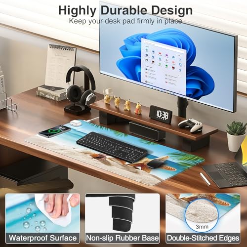 Image of Wireless Charging Mouse Pad, 31.5 inchx15.8 inch, with 20W PD Adapter, Summer Beach