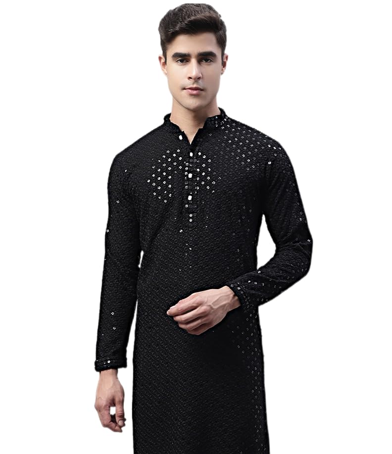 jompers Men's Chikankari Embroidered and Sequence Kurtas-picture-36