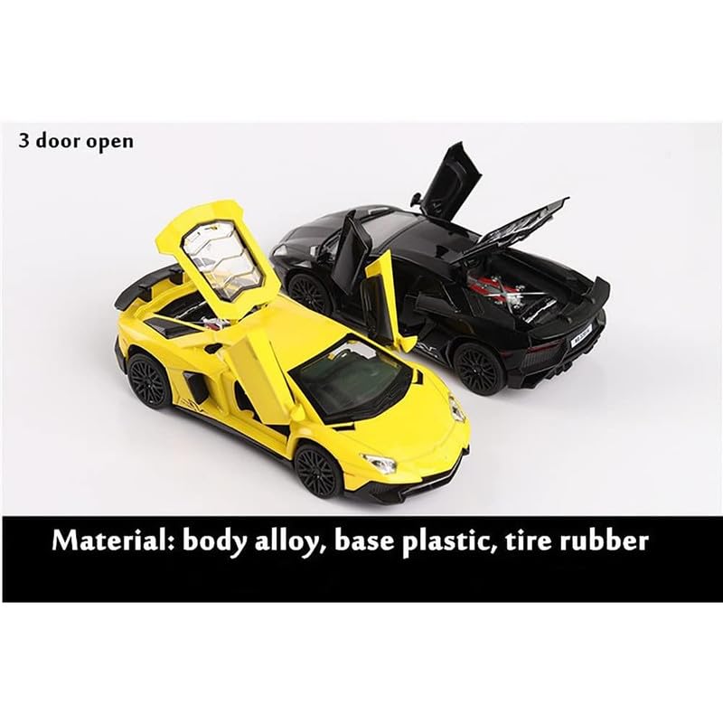 Image of Kids Model 1:32 LP750 Die Cast Metal Car Pull Back Action Opening Doors with Realistic Engine Sound Lights Toy Car Gift for Boys - Yellow