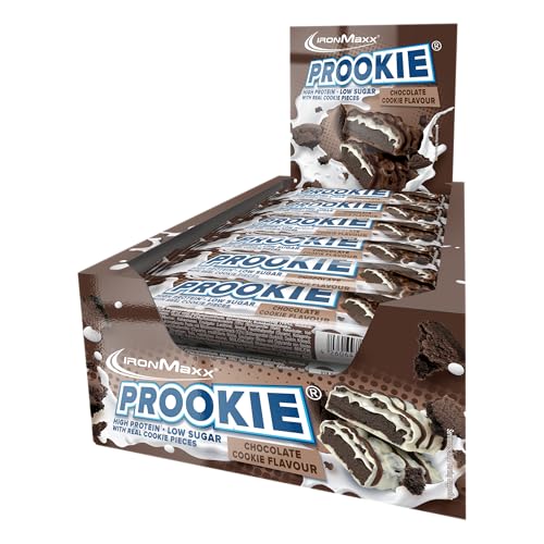 IronMaxx® Prookie® - Chocolate Cookie 24 x 45g Riege | High Protein Snack mit Keksstückchen & weißem Überzug | Low Sugar | Ideal für unterwegs & nach dem Training