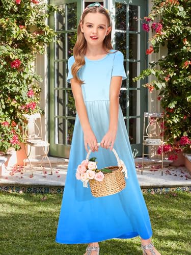 Image of Deerose Girls Maxi Dress Short Sleeve Casual Long Dresses with Pockets 5-14 Years