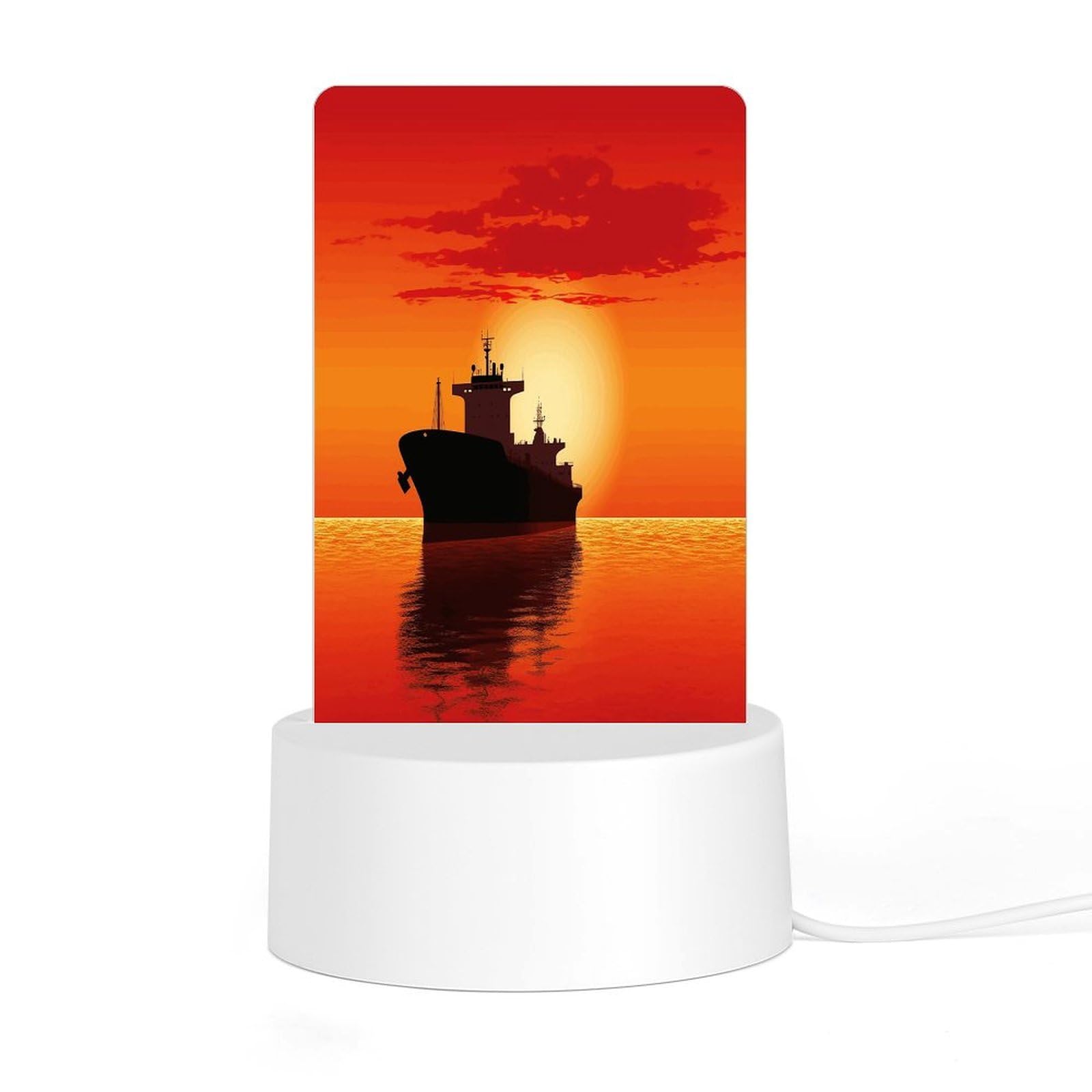 Adfgyerh Style Silhouette Of The Tanker Ship On Red Sunrise Night Light Acrylic Material Easy Installation, Home Decor Usb Interface Power Supply, Lamp For Restaurant Bar Cafe Room Decor