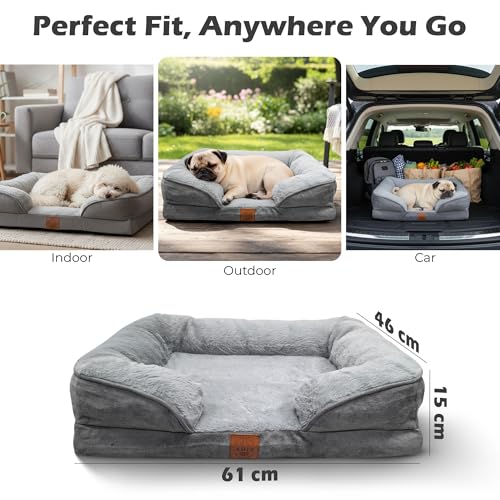 Orthopedic Memory Foam Dog Bed, Small Size (61x46x15 cm), Removable Washable Cover, Waterproof Liner, Non-Slip Base, Soft Pet Sofa Bed for Dogs & Cats, Grey - Image 5