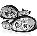SPEC-D TUNING Halo Chrome Housing Clear Lens Projector Headlights Compatible with 2000-2002 Dodge Neon, 2000-2002 Plymouth Neon Left + Right Pair Headlamps Assembly