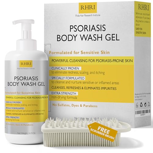 Body Wash | Psoriasis Treatment For Skin | Psoriasis Body Gel | Foaming Cleanser For Dry, Itchy, Red, Flaky, Scaly Skin w/Scrubber