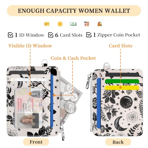 Image of Hancynir Goth Moon Floral Wallet Women Credit Card Holder, Wristlet RFID