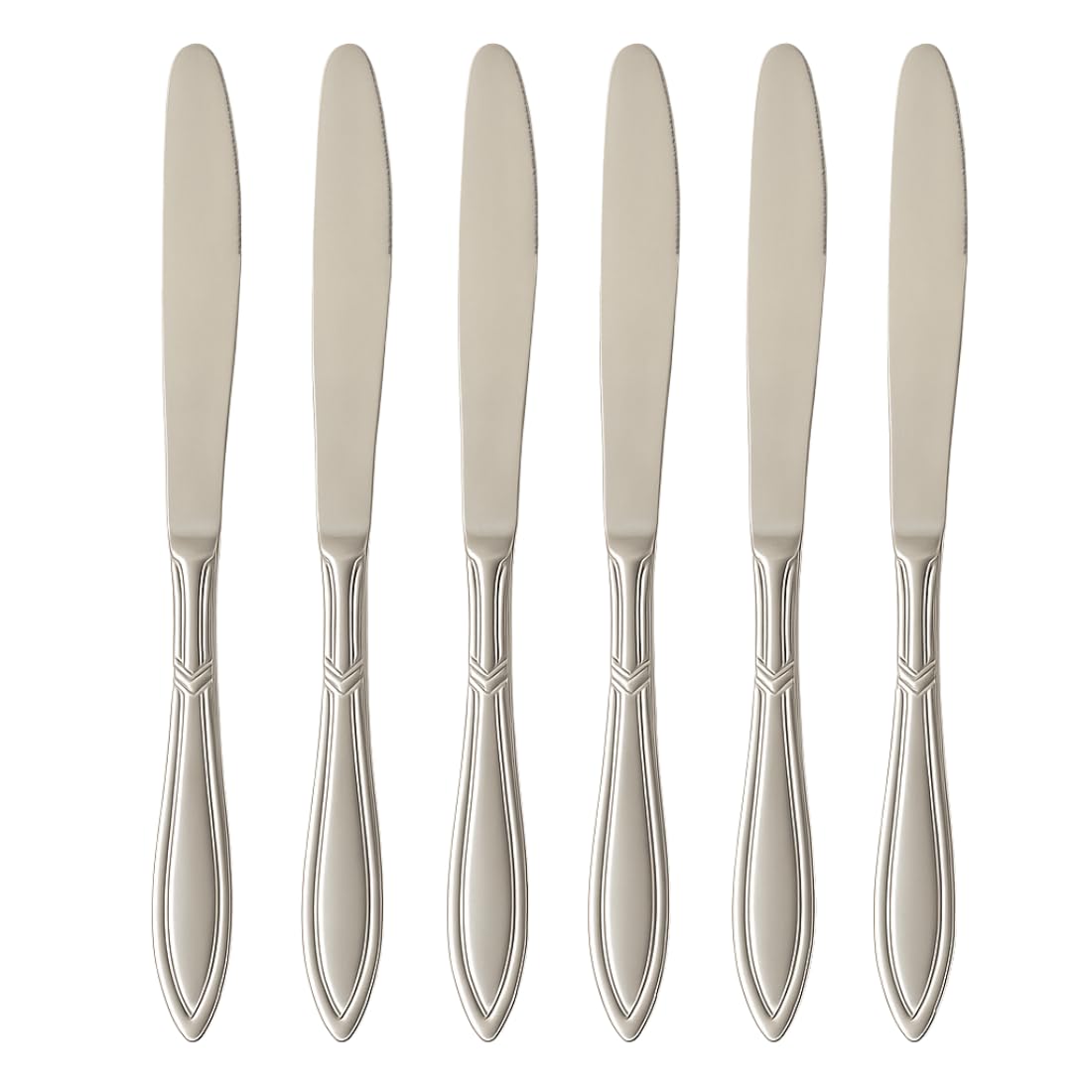 VishList 6 Pieces Stainless Steel Premium Dinner Knives, Butter Knife Set, Silver, Checks Design, 21 cm