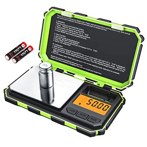 KeeKit Digital Pocket Scale, 200g/0.01g Mini Scale with 50g Calibration Weight, Highly Accurate Jewelry Scale with Tare & LCD Backlit Display for Food, Tablets (Battery Included) â€“ Green