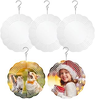 Higoal 5 Pcs Sublimation Wind Spinner Blanks, 8 Inch 3D Round Sublimation Spinners, Aluminum Metal Wind Spinners for Heat Press Transfer Sublimation Trim for Yards & Gardens