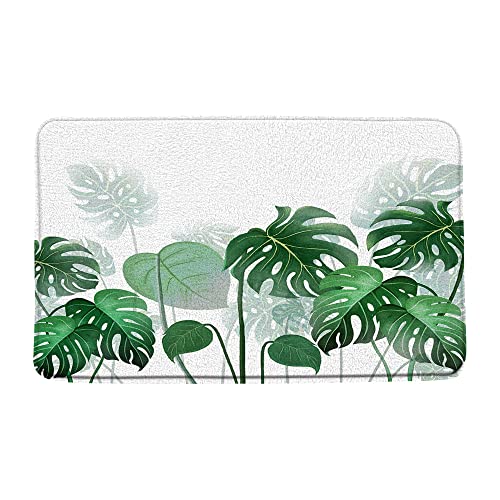 ZKJSMGS Tropical Leaf Bath Mat Green Palm Leaves Plant Watercolor Banana Monstera Leaf Hawaii Jungle Summer Fresh Botanical Exotic Bath Rugs for Bathroom Kitchen,17.8x29.5+16x48 Inch