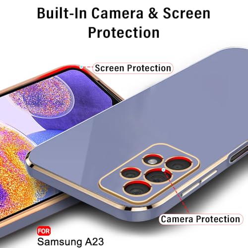 Image of TheGiftKart Luxurious Golden-Plated Back Cover Case for Samsung Galaxy A23 4G / A23 5G | Raised Lips for Camera & Screen Protection | Shockproof Back Case for Samsung A23 / A23 5G (TPU, Greyish Blue)