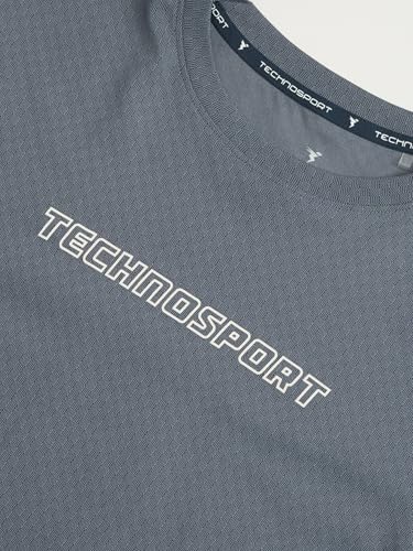 Image of TECHNOSPORT Men's Printed Slim Fit Henley Neck T-Shirt ELASTOLITE Half Sleeve Slip On Polyester for Gym Running Workout UPF50+ Anti Odour