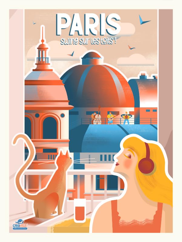 Toits de Paris affiche vintage pour décorer un salon chaleureux au style rétro feel good