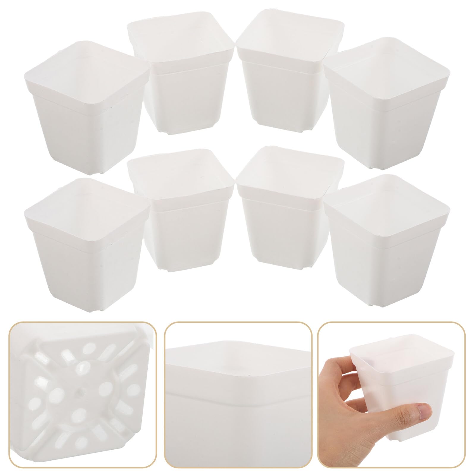 VALICLUD Lot de 100 Pots Carrés en Plastique Blanc avec Trous de Drainage Petits Godets de Semis pour Jardinière et Propagation Pots de Pépinière Compacts pour Jardinage Réutilisable