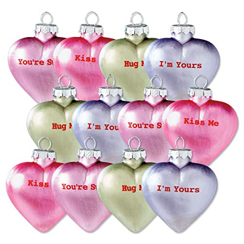 Lillian Vernon Pastel Candy Conversation Hearts Glass Valentine's Day Ornaments - Set Of 12, 4 Designs, Party Decorations, Holiday Home Decor, 1-1/4" X 2" X 2-1/2" #TOP1