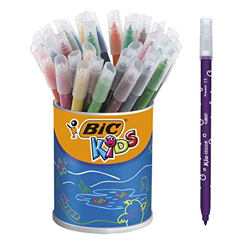 BIC Kids Kid Couleur Feutres de Coloriage à Pointe Moyenne - Couleurs Assorties, Pot de 36 Cover