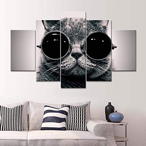 Idée cadeau déco chat avec lunettes de soleil toile 5 pièces motif moderne mural