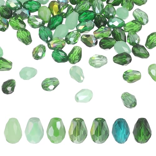 MECCANIXITY 50 perles cristal goutte facettées 6x8mm, vert AB