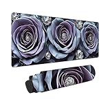 マウスパッド 大型 ゲーミングマウスパッド XXL 1200 x 400 mm 防水 滑り止め おしゃれ 耐久性 ズレない デスクマット キーボードパッド 快適操作性 ゴム底 洗える 耐洗い表面 仕事 ゲーム オフィス ホーム用 男性用オフィス部品 （紫のバラ) Z-918