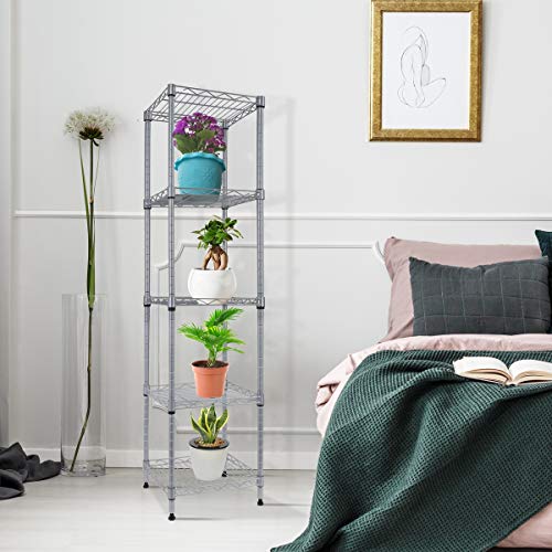 Giotorent 5 Tier Standing Shelving Metal Units, Adjustable Height Wire Shelf Display Rack For Laundry Bathroom Kitchen 11.8 W X 11.8 D X 50 H (5-Tier, Silver) #TOP5