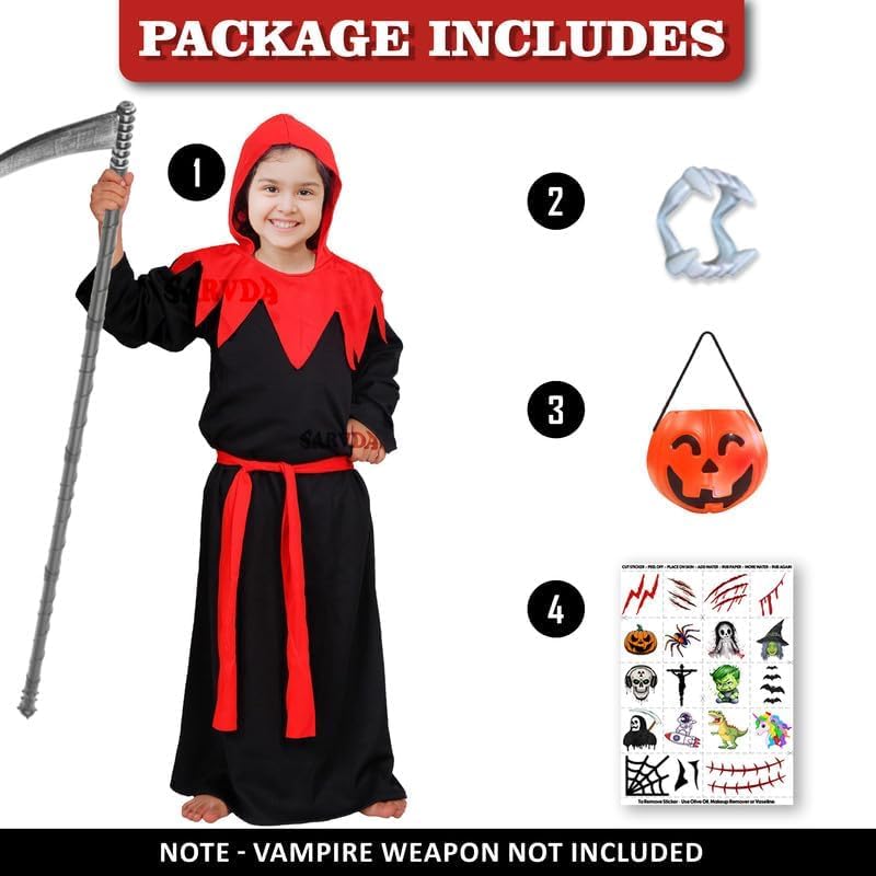Image of Sarvda Halloween Dress | Costume and Accessories | For Girls and Boys | Haunted Horror Theme Party Vampire Witch Ghost Skeleton Draculla Pumpkin Scary Cosplay Dress