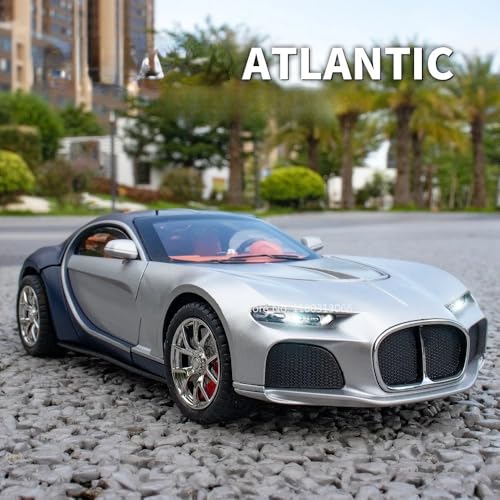 Image of Bugatti Toy Car for Kids 1:24 Scale Atlantic Model Car Diecast Metal Cars for Kids Light Sound Pull Back Openable Door Cars