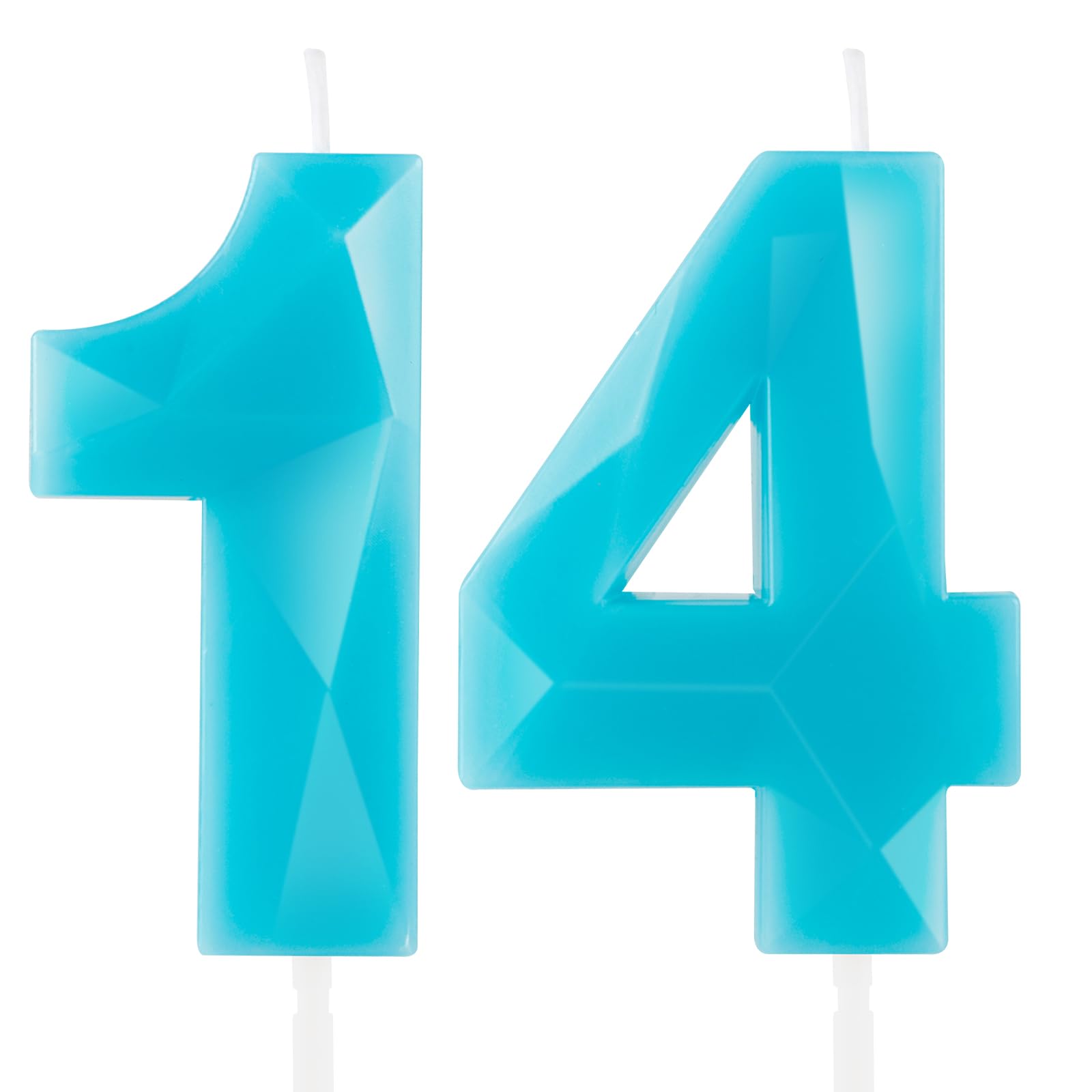 Hongplus 3D Macaron Blue 14 Birthday Candles for Cake, Number 14 Candle for 14th Birthday Decorations, Blue Cake Decorations for Girls Boys Pastel