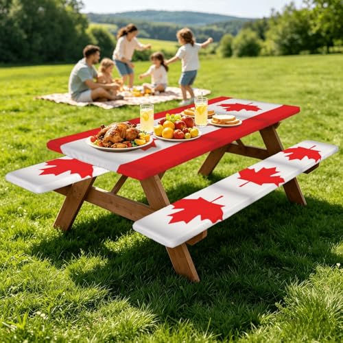 Mantel de mesa con estampado de bandera canadiense y fundas de banco 8