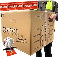 10 Strong Extra Large Cardboard Storage Packing Moving House Boxes Double Walled with Carry Handles and Room List...
