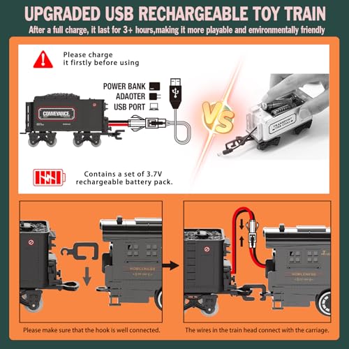 Image of Electric Train Sets for Kids Metal Alloy Christmas Train Toys Steam Locomotive, Glowing Passenger Carriages, Luxury Tracks, Light & Sounds Rechargeable Birthday Gifts for Boys Girls Red Green 