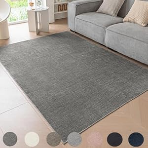 Ceneco Low Pile Washable Rug, Non-Slip Soft Chenille Rugs for Bedroom, Short Pile Kids Room Mat, Carpet for Living Room,Thin Area Rugs(Dark Grey, 60×120cm)